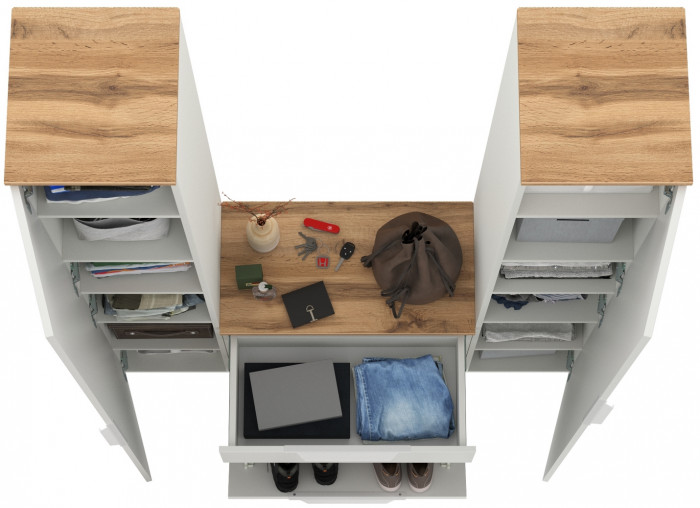 Октава Прихожая 17, белый шагрень/дуб крафт золотой/фасады МДФ белый шагрень