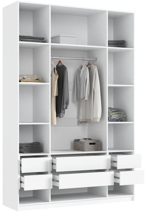 Марвэл Шкаф 4-х створчатый 1600, с доп.ящиками, Белый/Браш вайт