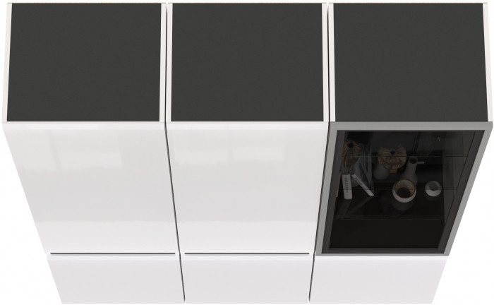 Сидней 13.200 Шкаф 2 штуки + Шкаф-витрина 13.201, корпус: белый/чёрный/фасады: МДФ белый глянец/стекло