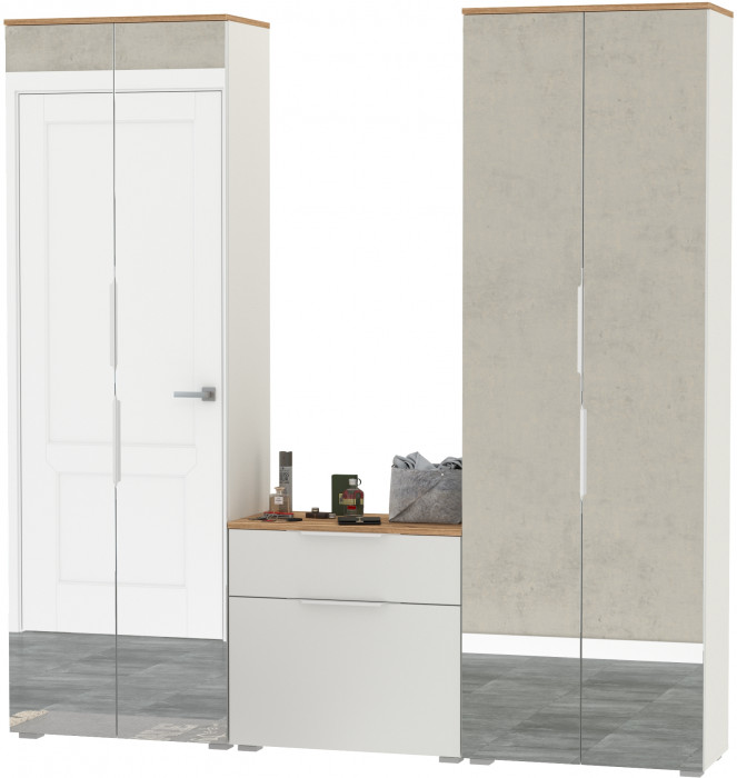 Октава Прихожая 24, цвет белый шагрень/дуб крафт золотой/фасады МДФ белый шагрень, ШхГхВ 193,7х35,4х197,6 см., универсальная сборка