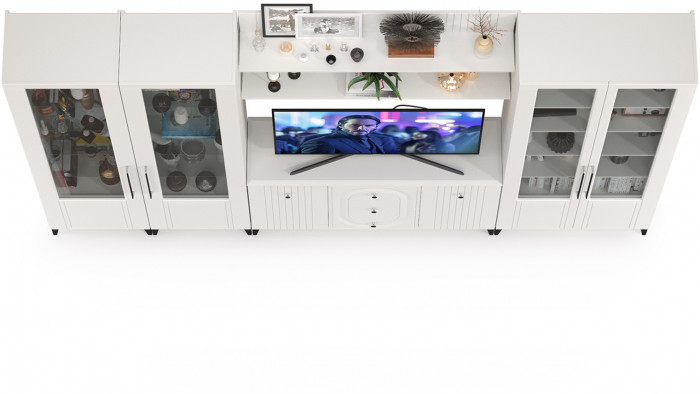 Валенсия Гостиная № 107, ЛДСП белый шагрень/МДФ белый шагрень