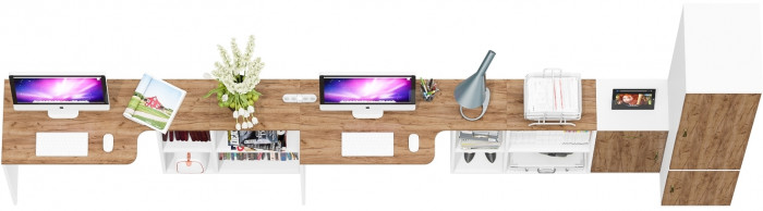 Лидер-8 Стол + Стол + Пенал МД 23Б + Тумба МД 3.15, белый шагрень/крафт золото