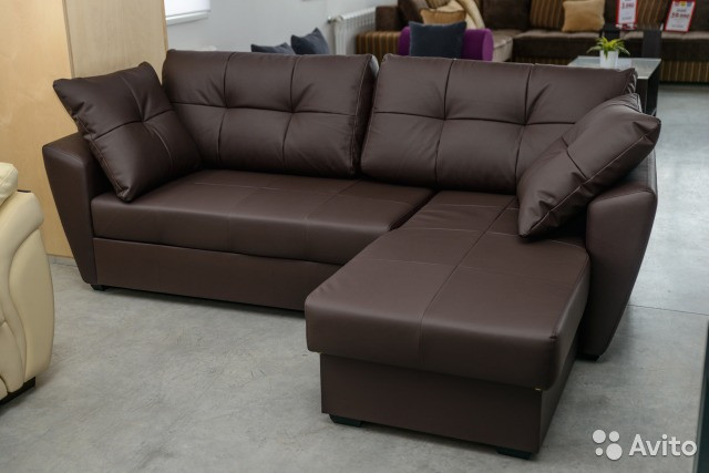 Диван-еврокнижка угловой Амстердам, 160х200, экокожа коричневый