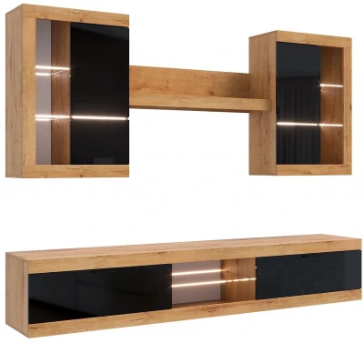 Прага Модульная Гостиная, вариант №3, вотан/Черный глянец