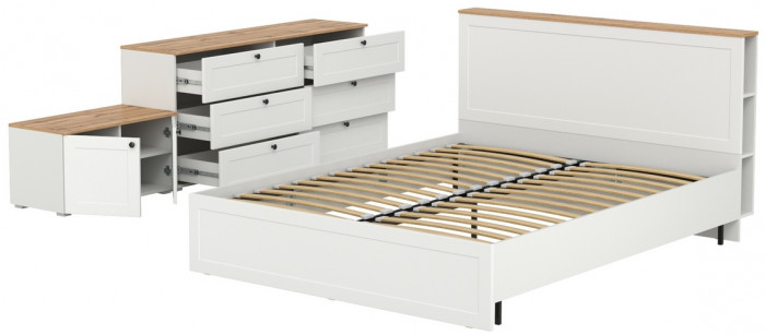 Остин 11.53 Кровать + ортопед + 16.240 Комод + 13.257 Тумба, белый шагрень/дуб крафт золотой