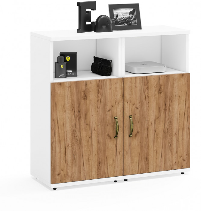 Лидер-8 Тумба МД 3.19 2 шт., цвет белый шагрень/крафт золото, ШхГхВ 80х30х75 см., универсальная сборка