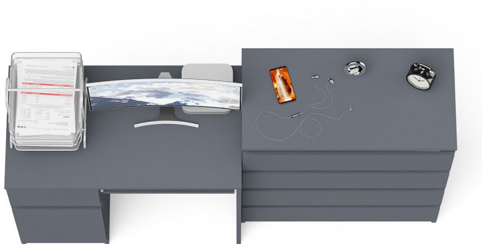 Мори Стол компьютерный МС-1 левый + Комод МК800.4, цвет графит, ШхГхВ 170,4х50х94 см., выдвижной ящик слева, НЕ универсальная сборка