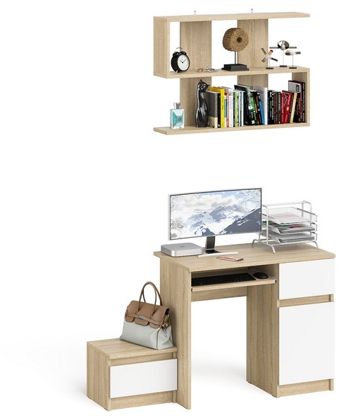 Мори Стол компьютерный МС-1 правый + Тумба ТМП400.1 + Полка 900, цвет дуб сонома/белый, ШхГхВ 130,4х50х209,6 см., НЕ универсальная сборка