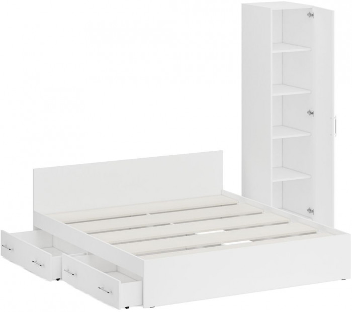 Кровать с ящиками 1800 + Пенал Стандарт, белый