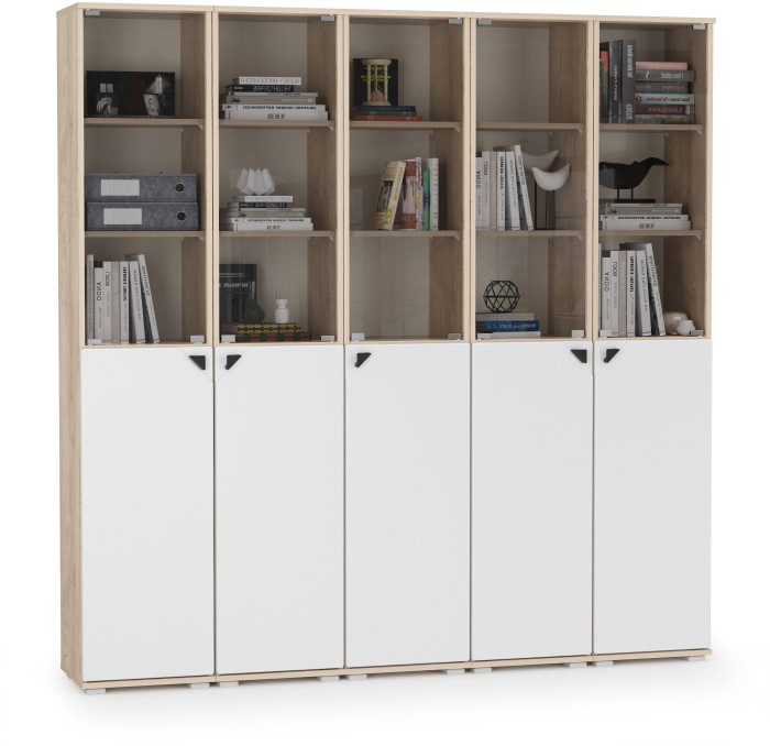 КР100 Бостон № 49, цвет дуб эндгрейн элегантный/фасады МДФ милк рикамо софт, 13.155+13.155+13.155+13.155+13.155, ШхГхВ 193х35,1х194,4 см., ун. сборка