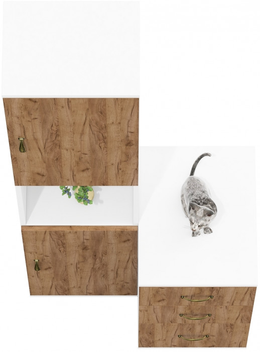 Лидер-8 Пенал + Тумба МД 3.16, цвет белый шагрень/крафт золото, ШхГхВ 80х50х190 см., универсальная сборка