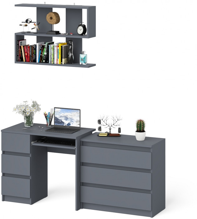 Мори компьютерный стол МС-6 левый + Комод МК800.1 + Полка 900, графит