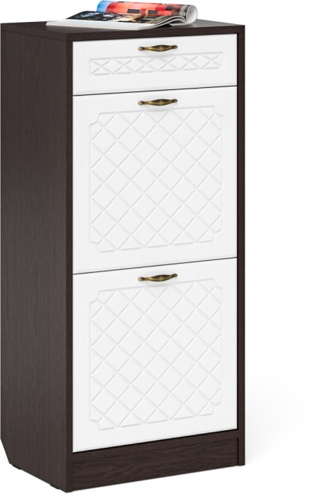 Прихожая П-6 Компоновка № 14, цвет венге/фасады МДФ белое дерево фрезеровка ромб, ШхГхВ 170х50х210 см., универсальная сборка