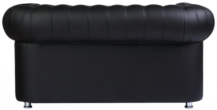 Диван кожаный черный, прямой 2-х местный, для дома, офиса, гостиной, кабинета Честер