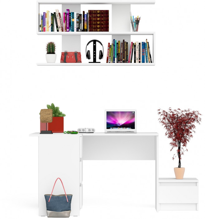 Мори компьютерный стол МС-16 левый + Тумба ТМП400.1 + Полка 1200, белый