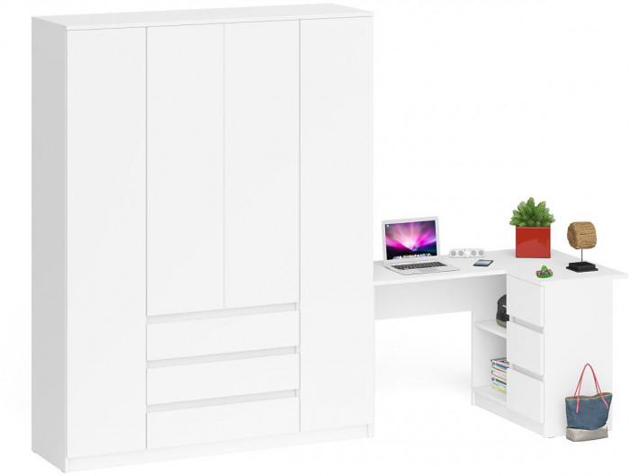 Мори компьютерный стол МС-16 правый + Шкаф МШ1600.1, белый