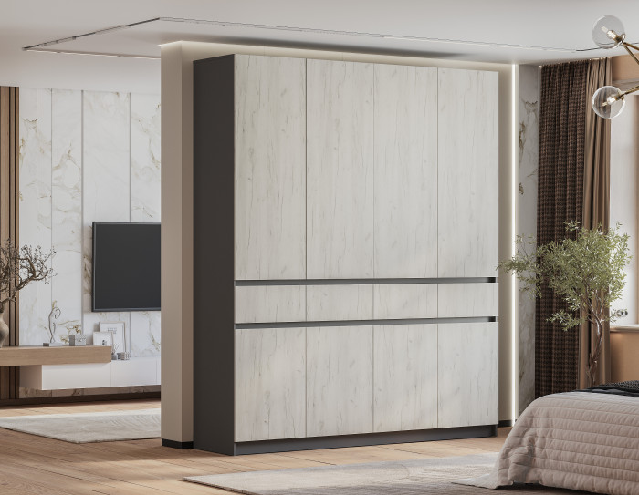 Шкаф 4-х створчатый "Багира" ШК-13 Графит/Крафт белый