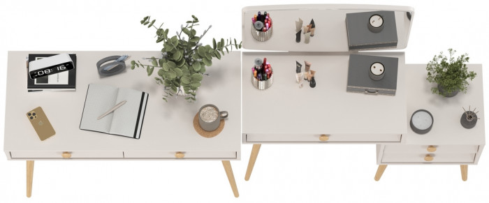 Афина Спальня Стол + Трюмо, цвет кашемир серый, ШхГхВ 100х45х76 + 105х38,6х129 см., универсальная сборка