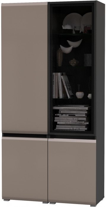 Сидней 13.200 Шкаф + Шкаф-витрина 13.201, цвет корпус: антрацит/фасады: МДФ веллюто капучино/стекло, ШхГхВ 100х41,3х205,2 см., универсальная сборка