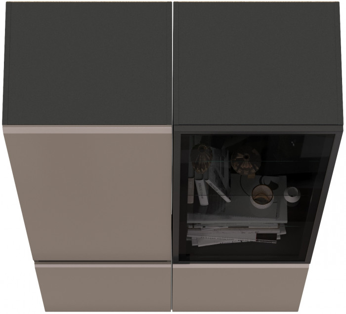 Сидней 13.200 Шкаф + Шкаф-витрина 13.201, цвет корпус: антрацит/фасады: МДФ веллюто капучино/стекло, ШхГхВ 100х41,3х205,2 см., универсальная сборка