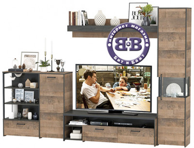 Трувор Гостиная 021, цвет дуб гранж песочный/интра, ШхГхВ 303,6х45,4х210 см., универсальная сборка