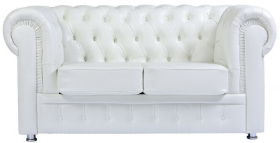 Диван кожаный белый, прямой 2-х местный, для дома, офиса, гостиной, кабинета Честер