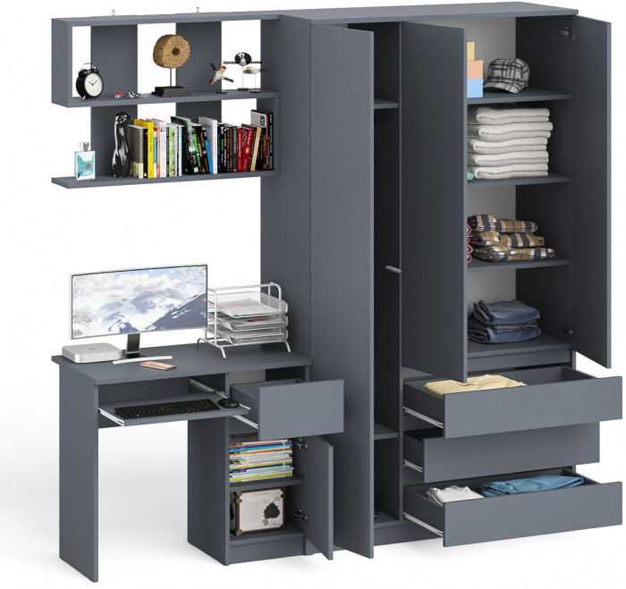 Мори компьютерный стол МС-1 правый + Шкаф МШ1200.1 + Полка 900, графит