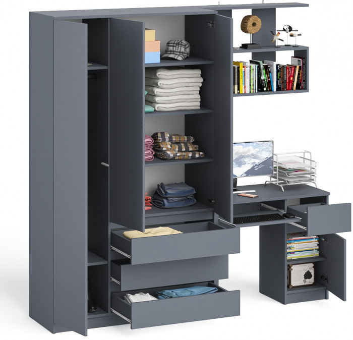 Мори компьютерный стол МС-1 правый + Шкаф МШ1200.1 + Полка 900, графит