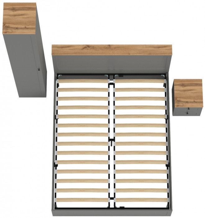 Остин 11.53 Кровать + ортопед + 13.227 Шкаф-пенал + 16.152 Тумба прикроватная, серый графит/дуб крафт золотой