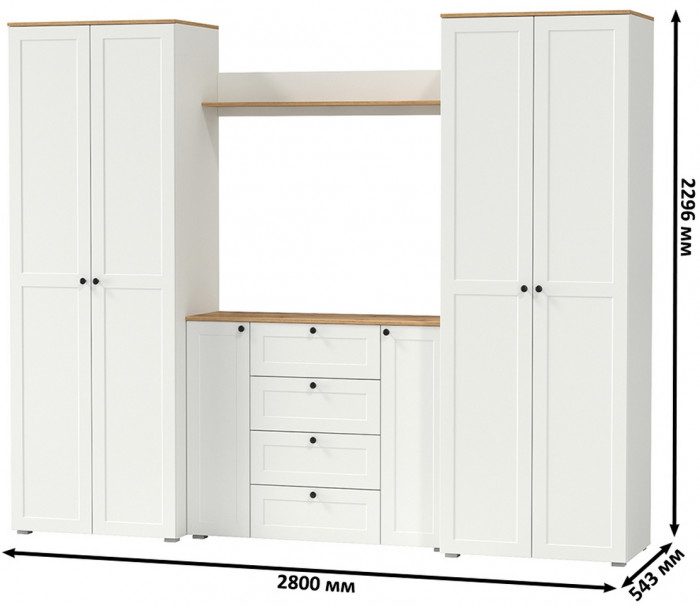 Остин Прихожая 73, цвет белый шагрень/дуб крафт золотой, ШхГхВ 280х54,3х229,6 см., универсальная сборка