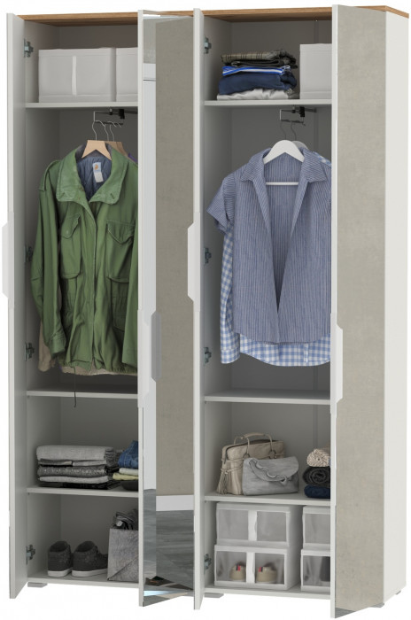 Октава 13.338 Шкаф для одежды + 13.338 Шкаф, цвет белый шагрень/дуб крафт золотой/фасады МДФ белый шагрень и зеркало, ШхГхВ 128,8х35,3х197,6 см.