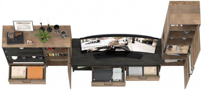 Трувор Гостиная 022, цвет дуб гранж песочный/интра, ШхГхВ 303,6х45,4х210 см., универсальная сборка