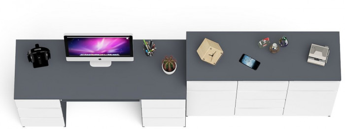 Мори компьютерный стол МС-2 + Комод МК1200.4, графит/белый