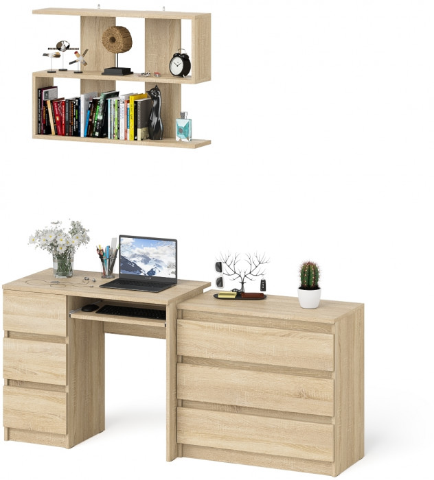 Мори компьютерный стол МС-6 левый + Комод МК800.1 + Полка 900, дуб сонома
