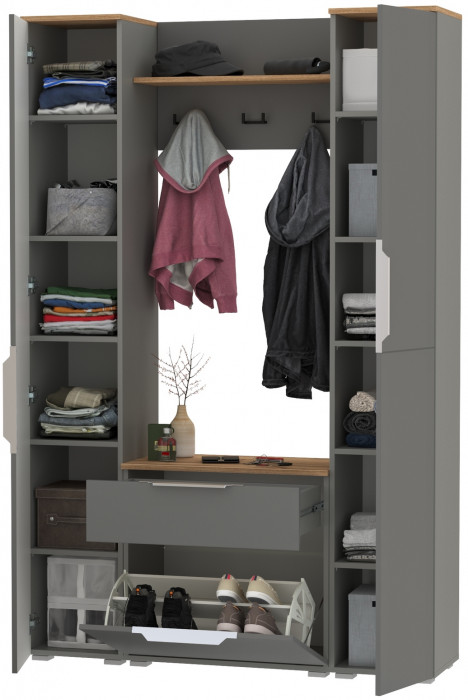 Октава Прихожая 18, серый графит/дуб крафт золотой/фасады МДФ серый графит