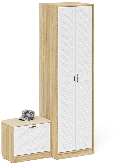 Прихожая П-6 Компоновка № 10, дуб сонома/фасады МДФ белое дерево фрезеровка ромб