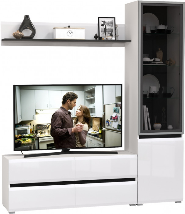 Сидней Комплектация № 048, корпус белый/чёрный/фасады МДФ белый глянец