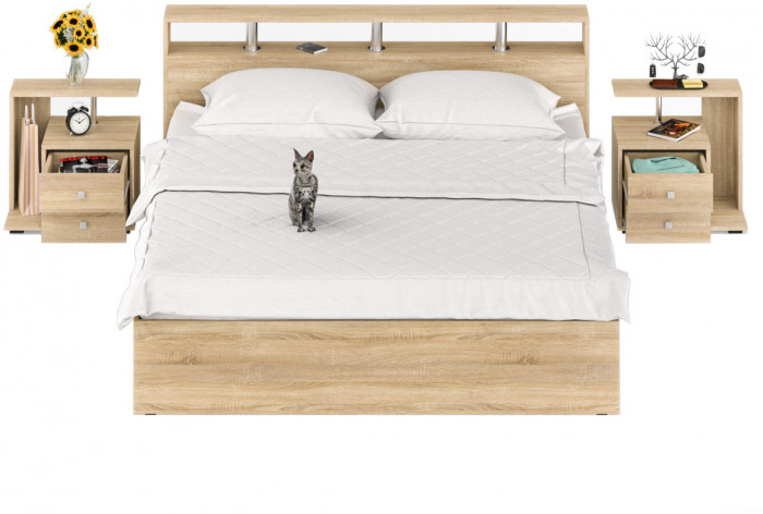 Камелия Кровать 1800 + две тумбы, дуб сонома