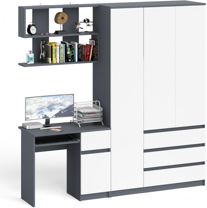 Мори компьютерный стол МС-1 правый + Шкаф МШ1200.1 + Полка 900, графит/белый