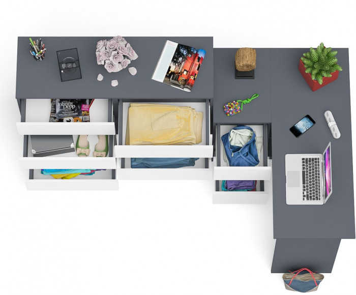 Мори компьютерный стол МС-16 левый + Комод МК1200.8, графит/белый