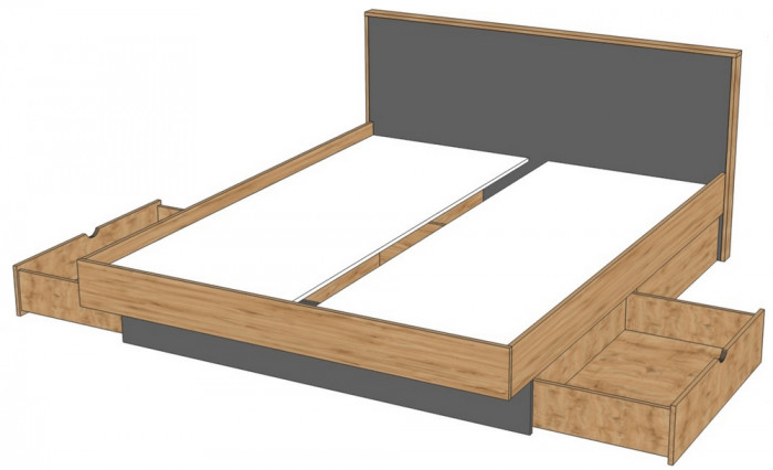 Кровать KING-SIZE 180х200 "Мишель" - Дуб наварра/Антрацит