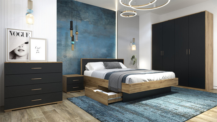 Кровать KING-SIZE 180х200 "Мишель" - Дуб наварра/Антрацит