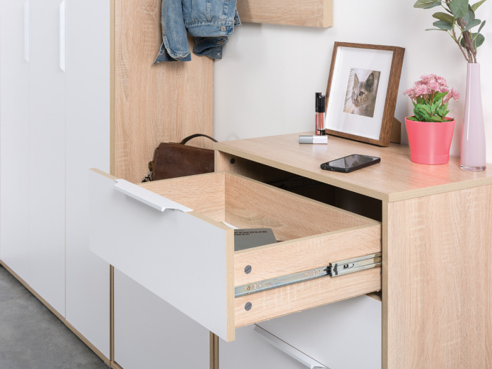 Куба Прихожая 1, обувница 13.113 + Зеркало, цвет дуб сонома/белый премиум, ШхГхВ 65х38,3х180 см.