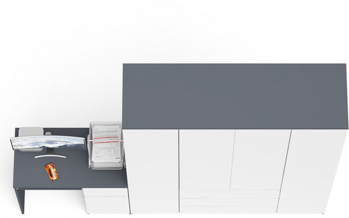 Мори компьютерный стол МС-1 правый + Шкаф МШ1600.1, графит/белый