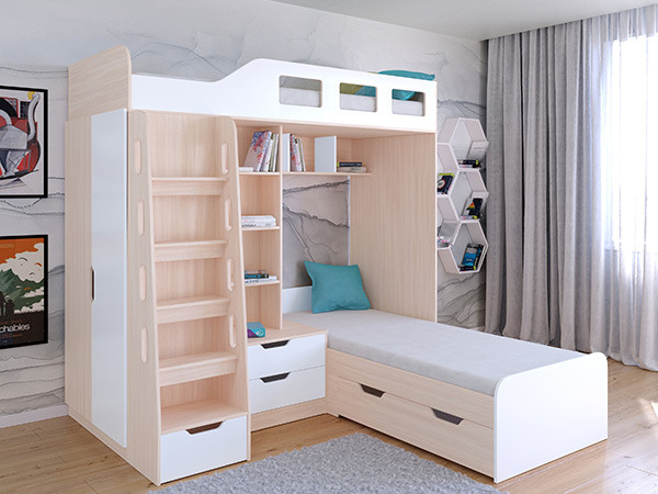 Кровать двухъярусная Астра 4  Дуб молочный/Белый