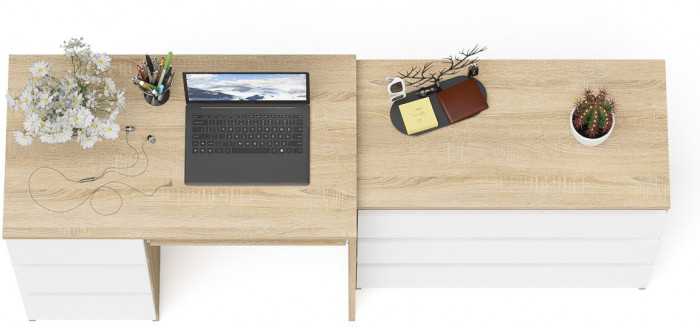 Мори Стол компьютерный МС-6 левый + Комод МК800.1, цвет дуб сонома/белый, ШхГхВ 170,4х50х76,6 см., выдвижные ящики слева, НЕ универсальная сборка