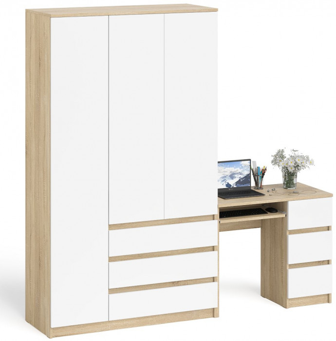 Мори компьютерный стол МС-6 правый + Шкаф МШ1200.1, дуб сонома/белый