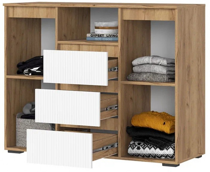 Хелен КМ 01 Комод 1202 (1.202х0.958х0.460) белый супер, белый/дуб крафт золото