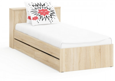 Ксения Кровать с ящиками 0900, цвет дуб сонома, ШхГхВ 96,4х221,6х72 см., сп.м. 900х2000 мм., без матраса, основание есть, универсальная сборка