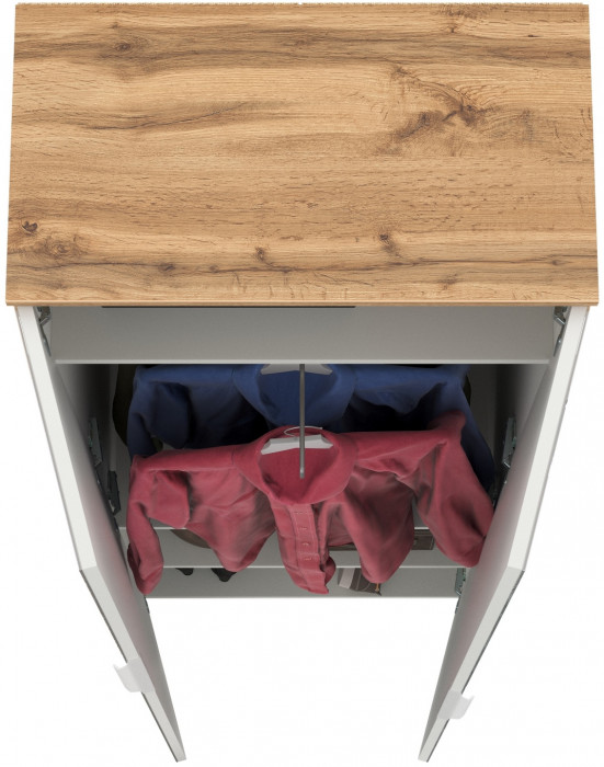 Октава 13.338 Шкаф для одежды, цвет белый шагрень/дуб крафт золотой/фасады МДФ белый шагрень и зеркало, ШхГхВ 64,4х35,3х197,6 см.